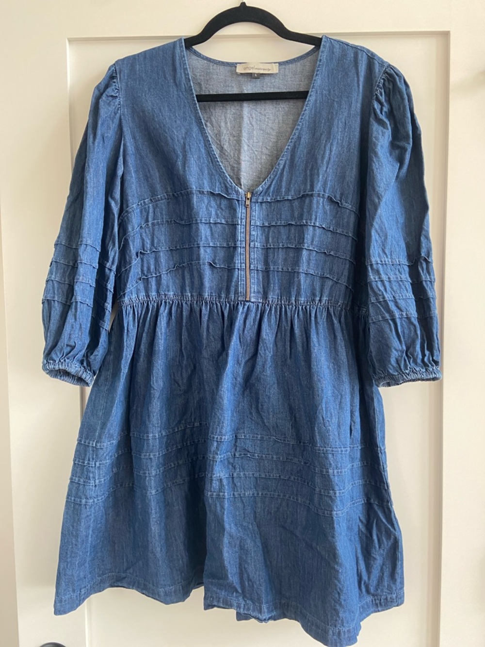 Maternity Blue Denim-Look Zip Front Tunic Dress